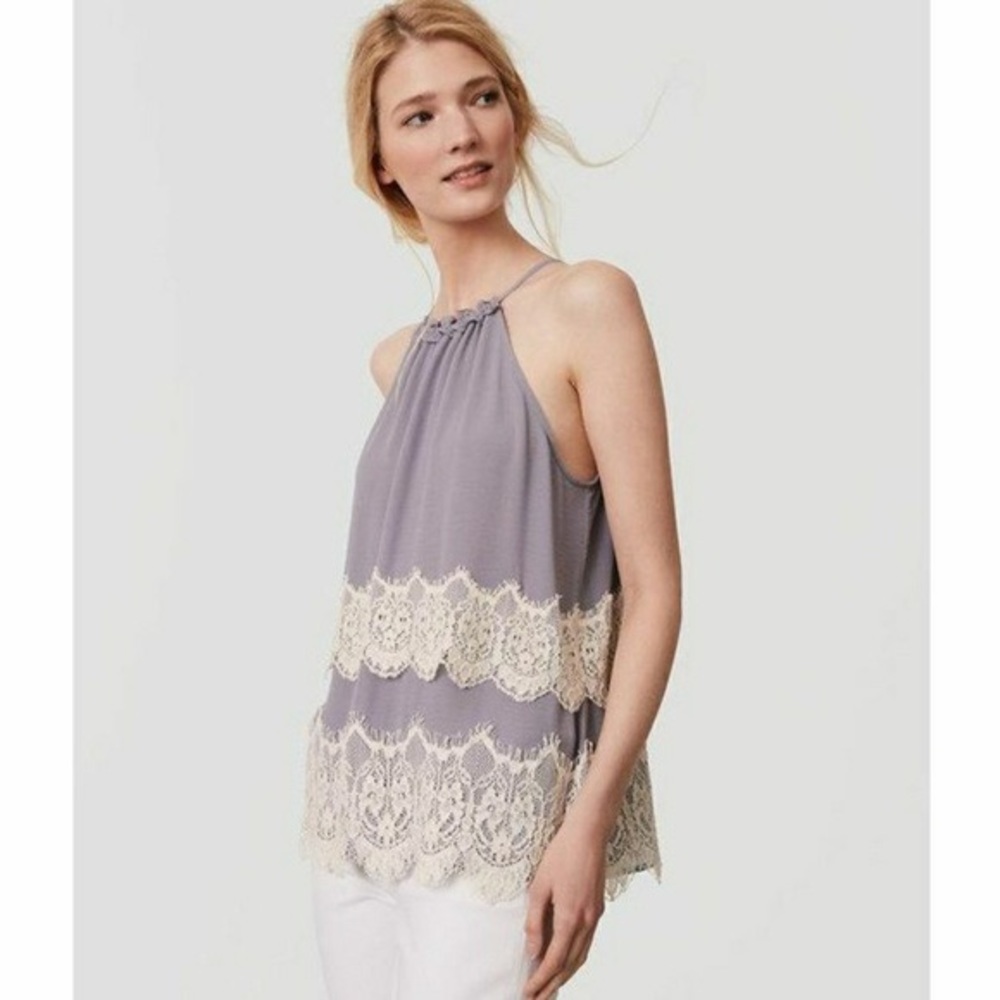 NWT loft layered lace grey halter tank top